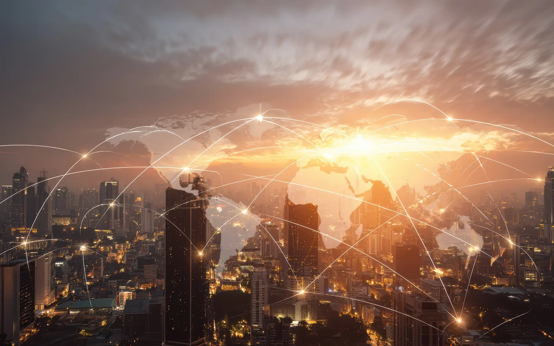 Global city network representing connected business operations