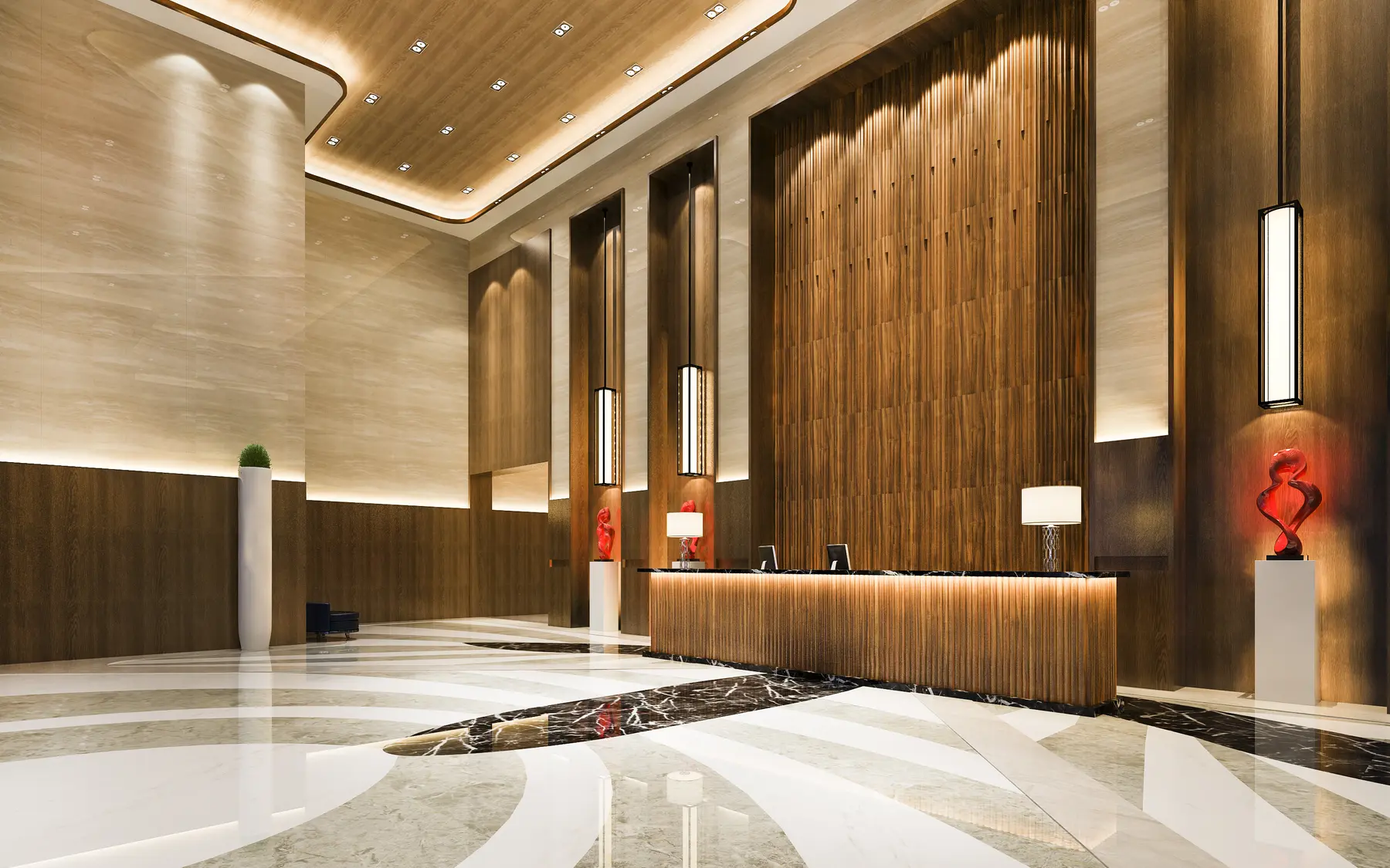 Modern hotel lobby designed for multi-site hospitality operations