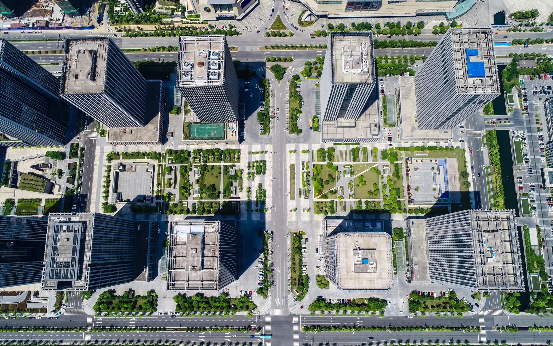 Aerial view of a diversified commercial property portfolio
